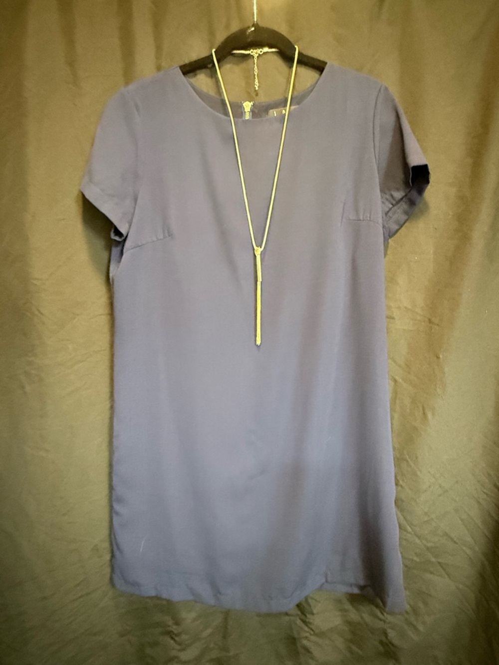 Lulu's Navy Crewneck Shift Dress with Gold Necklace Accent